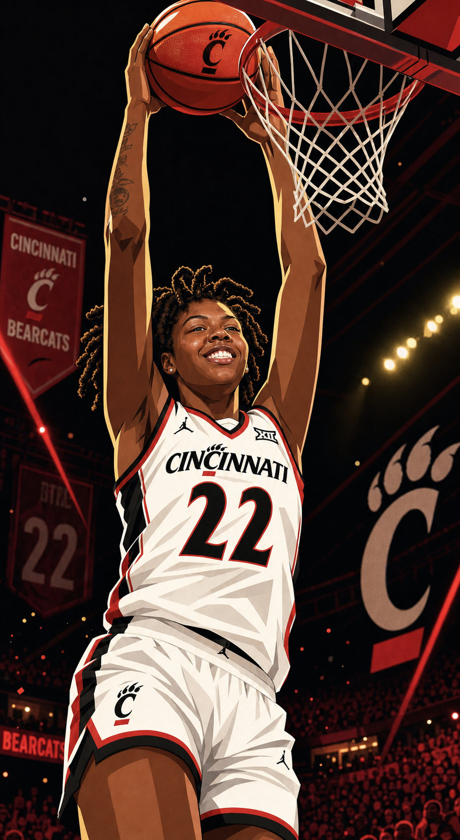 Naomi Benson #22 going up for a dunk in Cincinnati Bearcats arena